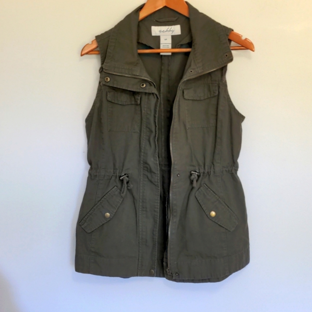 Sebby olive drab canvas utility vest S/P